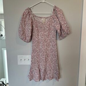 Jessica Simpson Pink Floral Smocked Puff-Sleeve Mini Dress